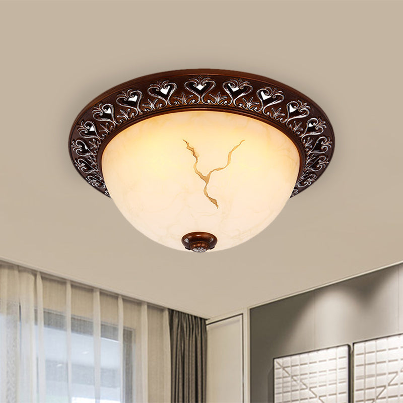 Retro Flush Mounted Light 2/3/4-Bulb Crackle Glass Ceiling Fixture in Coffee - Ideal for Balcony - 12"/16"/19.5" W