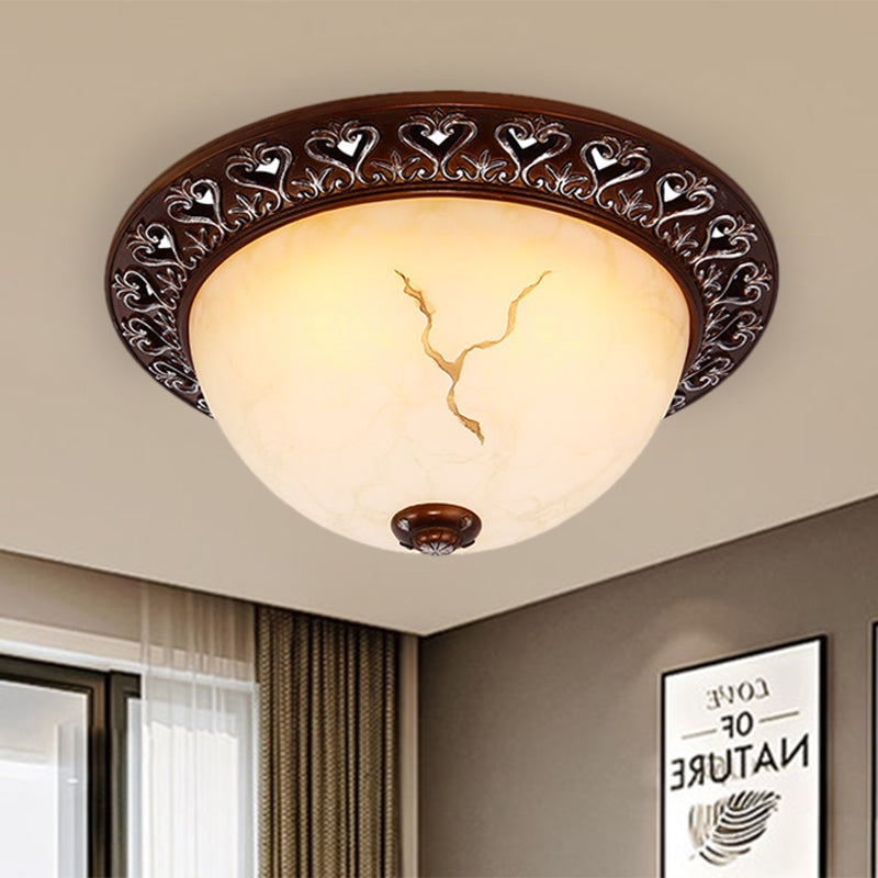 Retro Flush Mounted Light 2/3/4-Bulb Crackle Glass Ceiling Fixture in Coffee - Ideal for Balcony - 12"/16"/19.5" W