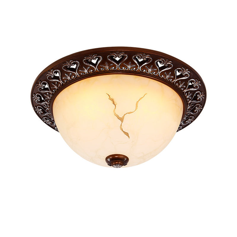 Retro Flush Mounted Light 2/3/4-Bulb Crackle Glass Ceiling Fixture in Coffee - Ideal for Balcony - 12"/16"/19.5" W