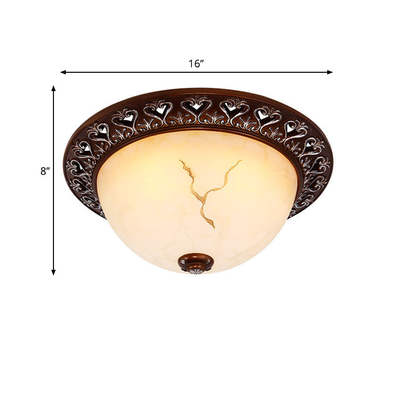 Retro Flush Mounted Light 2/3/4-Bulb Crackle Glass Ceiling Fixture in Coffee - Ideal for Balcony - 12"/16"/19.5" W