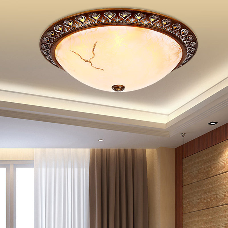 Retro Flush Mounted Light 2/3/4-Bulb Crackle Glass Ceiling Fixture in Coffee - Ideal for Balcony - 12"/16"/19.5" W