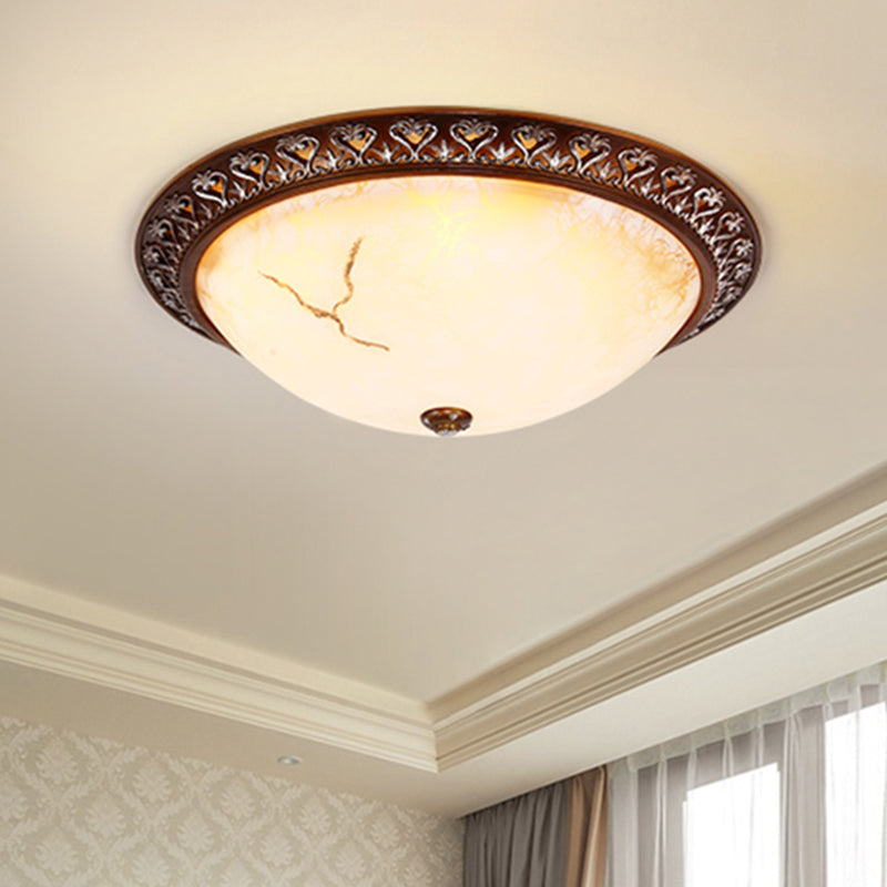 Retro Flush Mounted Light 2/3/4-Bulb Crackle Glass Ceiling Fixture in Coffee - Ideal for Balcony - 12"/16"/19.5" W