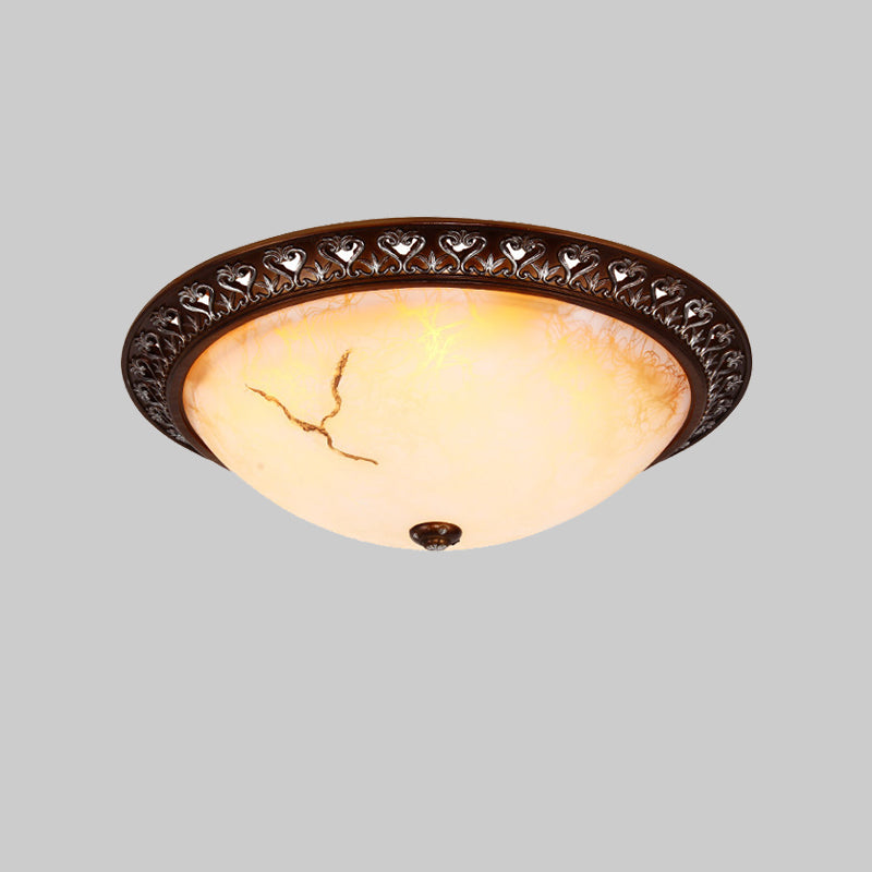 Retro Flush Mounted Light 2/3/4-Bulb Crackle Glass Ceiling Fixture in Coffee - Ideal for Balcony - 12"/16"/19.5" W