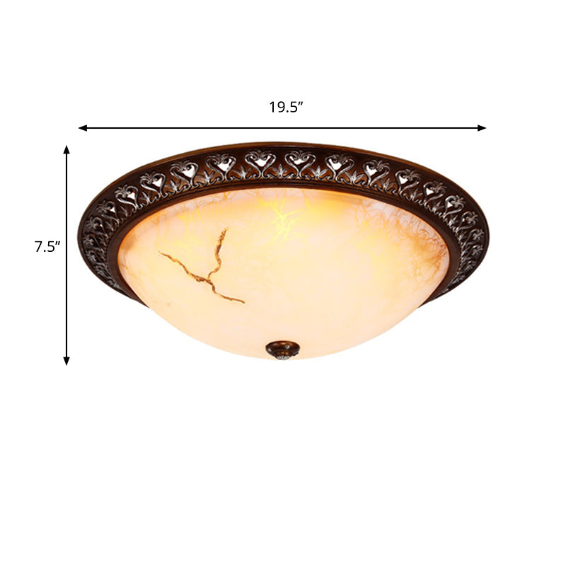 Retro Flush Mounted Light 2/3/4-Bulb Crackle Glass Ceiling Fixture in Coffee - Ideal for Balcony - 12"/16"/19.5" W