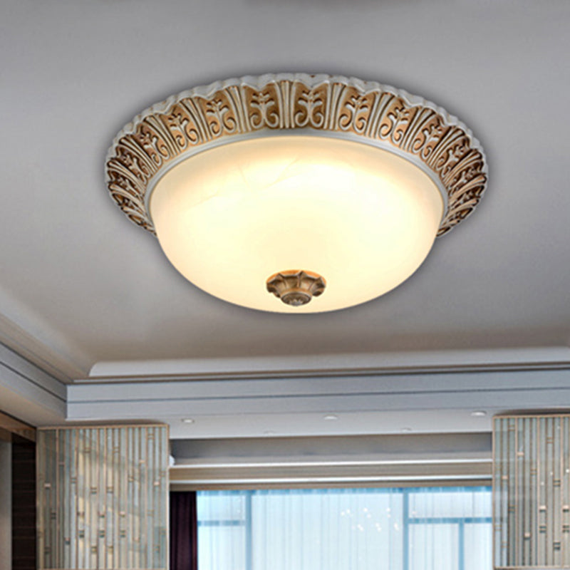 LED Opal Glass Flush Mount Ceiling Light in Khaki Tone, Sizes 10.5" & 12.5" - Traditional Design Ideal for Living Room