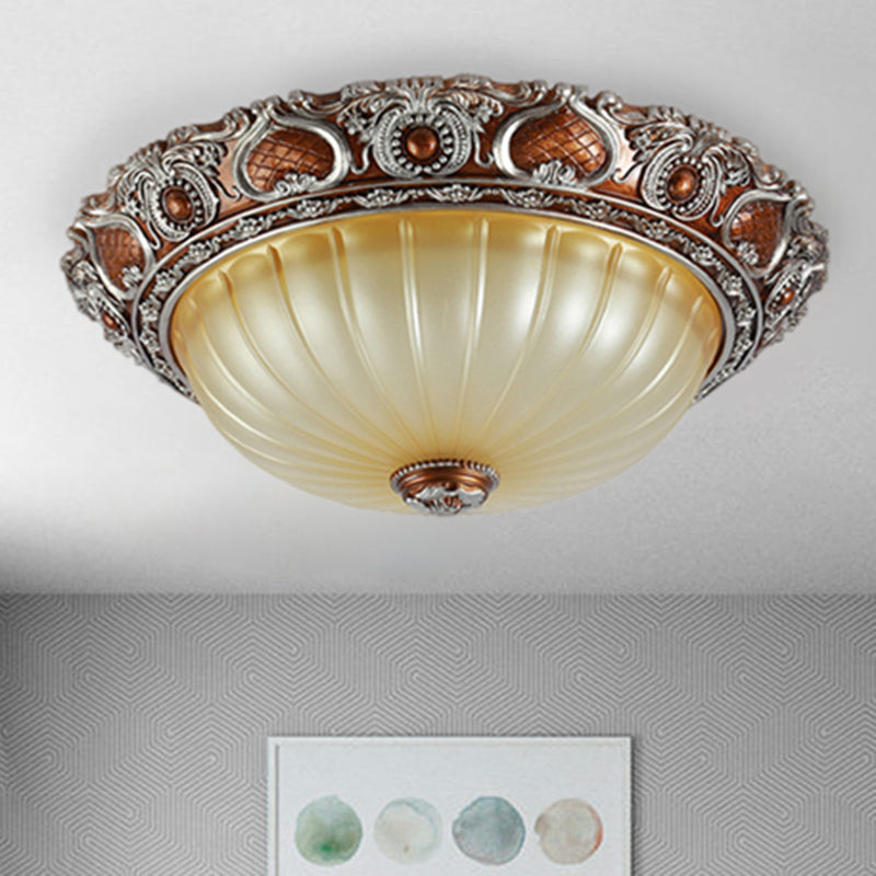 Classic Brown Pleated Flush Mount Ceiling Fixture, 2/3 Light, 13"/17"/19.5" Wide
