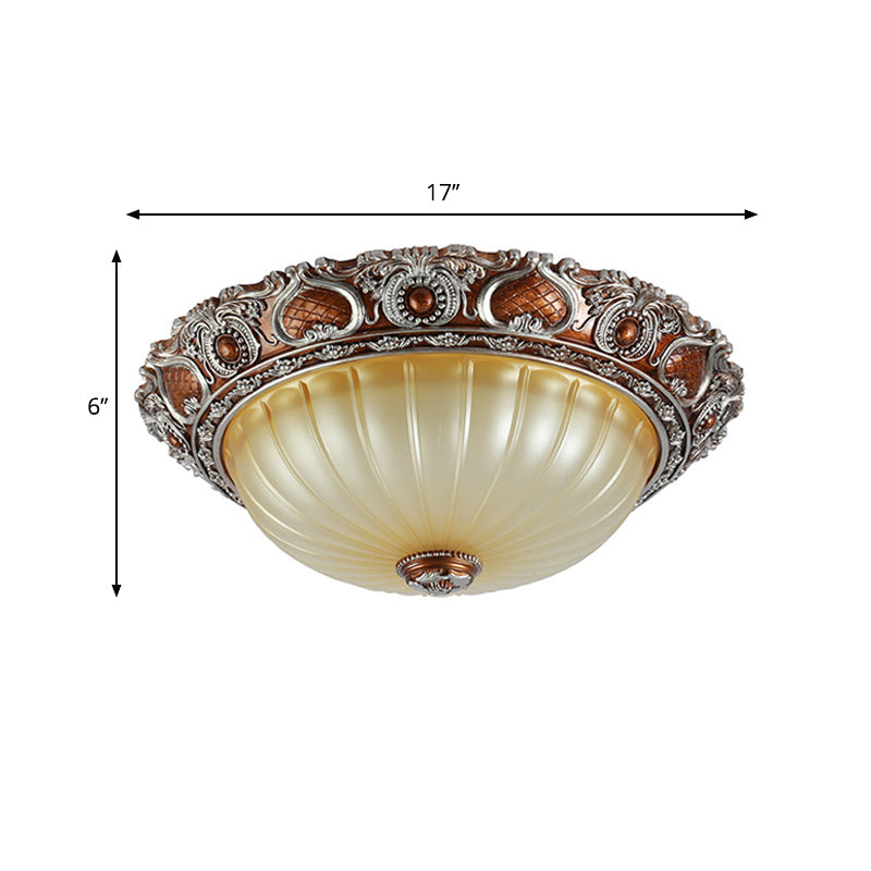 Classic Brown Pleated Flush Mount Ceiling Fixture, 2/3 Light, 13"/17"/19.5" Wide