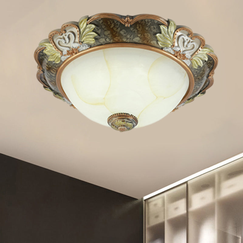 Vintage Bowl-Shape Resin Ceiling Light Fixture - 2/3 Heads - Brass Finish - 13"/17"/19.5" Wide - Hallway Flush Mount Lamp
