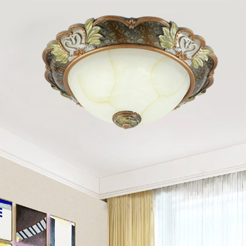 Vintage Bowl-Shape Resin Ceiling Light Fixture - 2/3 Heads - Brass Finish - 13"/17"/19.5" Wide - Hallway Flush Mount Lamp
