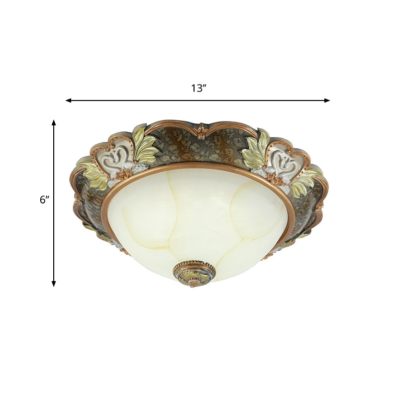 Vintage Bowl-Shape Resin Ceiling Light Fixture - 2/3 Heads - Brass Finish - 13"/17"/19.5" Wide - Hallway Flush Mount Lamp
