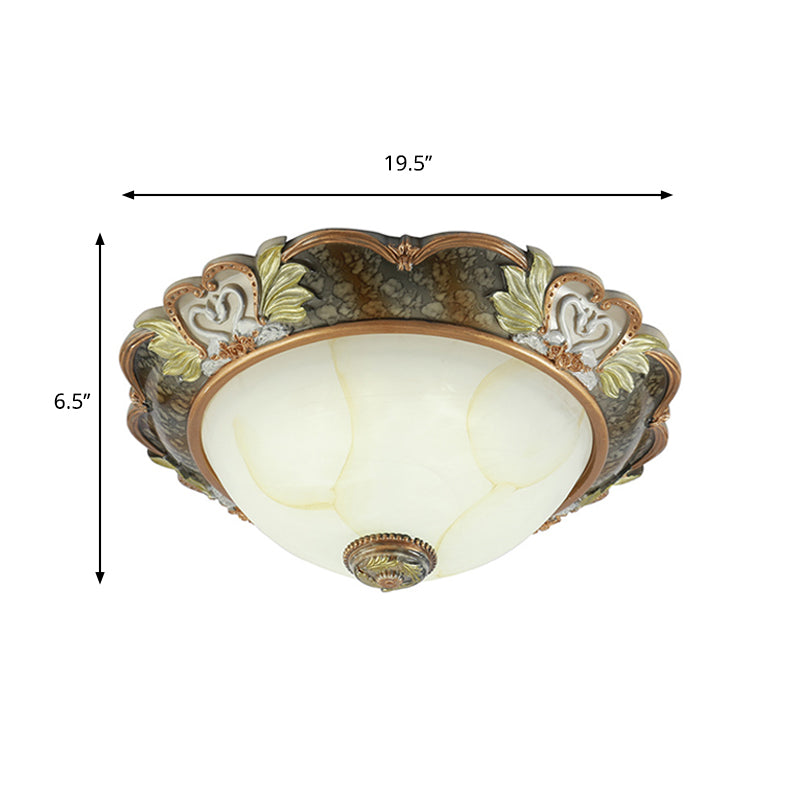 Vintage Bowl-Shape Resin Ceiling Light Fixture - 2/3 Heads - Brass Finish - 13"/17"/19.5" Wide - Hallway Flush Mount Lamp