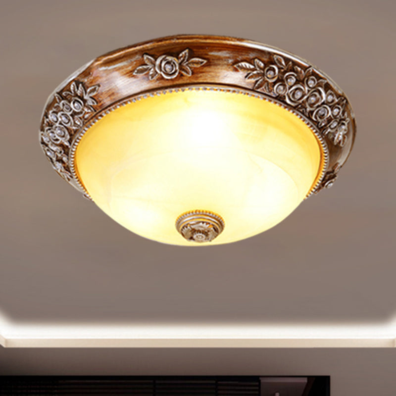 Modern Semi-Globe Flush Mount Lamp - Resin Ceiling Fixture in Sepia for Balcony - Available in 12"/16"/19.5" W - 2/3 Bulbs