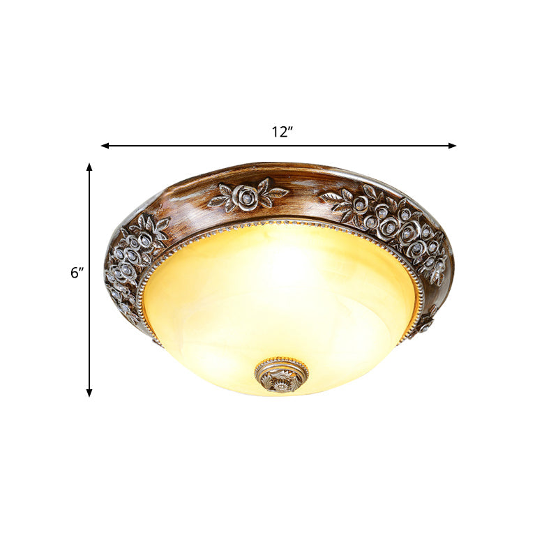 Modern Semi-Globe Flush Mount Lamp - Resin Ceiling Fixture in Sepia for Balcony - Available in 12"/16"/19.5" W - 2/3 Bulbs