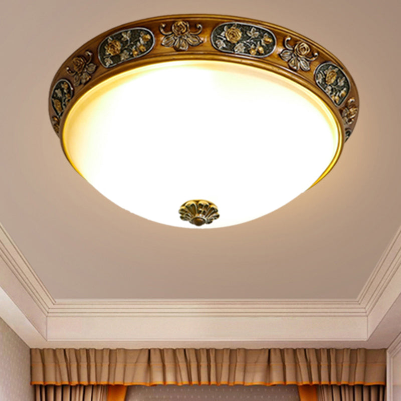 Traditional Wood Resin 3-Head Flush Mount Ceiling Light for Hallway - 12"/15"/19" Wide