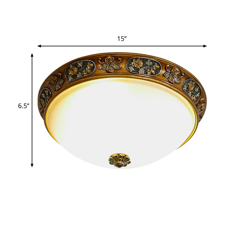 Traditional Wood Resin 3-Head Flush Mount Ceiling Light for Hallway - 12"/15"/19" Wide