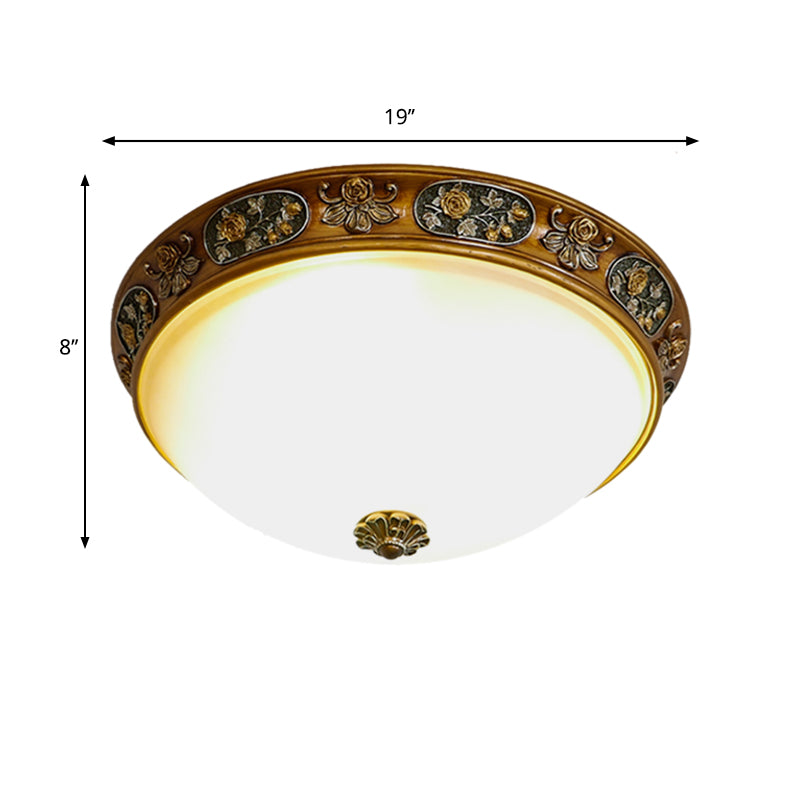 Traditional Wood Resin 3-Head Flush Mount Ceiling Light for Hallway - 12"/15"/19" Wide