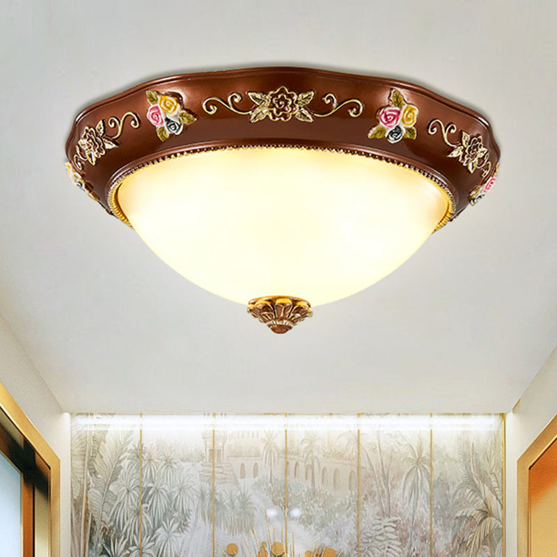Vintage Resin Tapered Bedroom Flush Mount Ceiling Lamp - Red Brown, 3-Light, 11"/15"/19" Wide