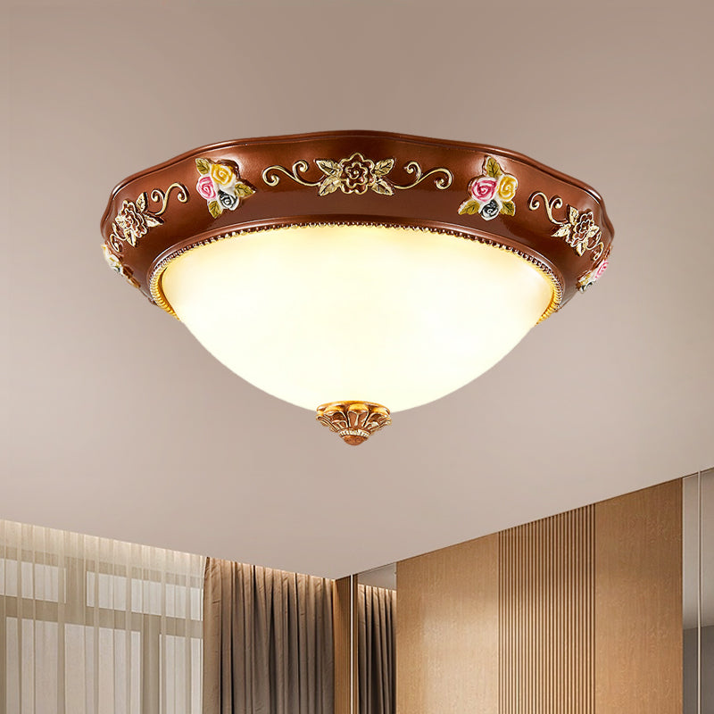 Vintage Resin Tapered Bedroom Flush Mount Ceiling Lamp - Red Brown, 3-Light, 11"/15"/19" Wide