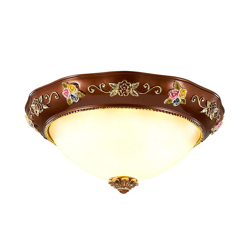 Vintage Resin Tapered Bedroom Flush Mount Ceiling Lamp - Red Brown, 3-Light, 11"/15"/19" Wide