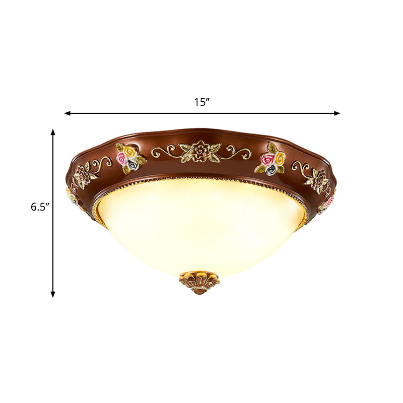 Vintage Resin Tapered Bedroom Flush Mount Ceiling Lamp - Red Brown, 3-Light, 11"/15"/19" Wide