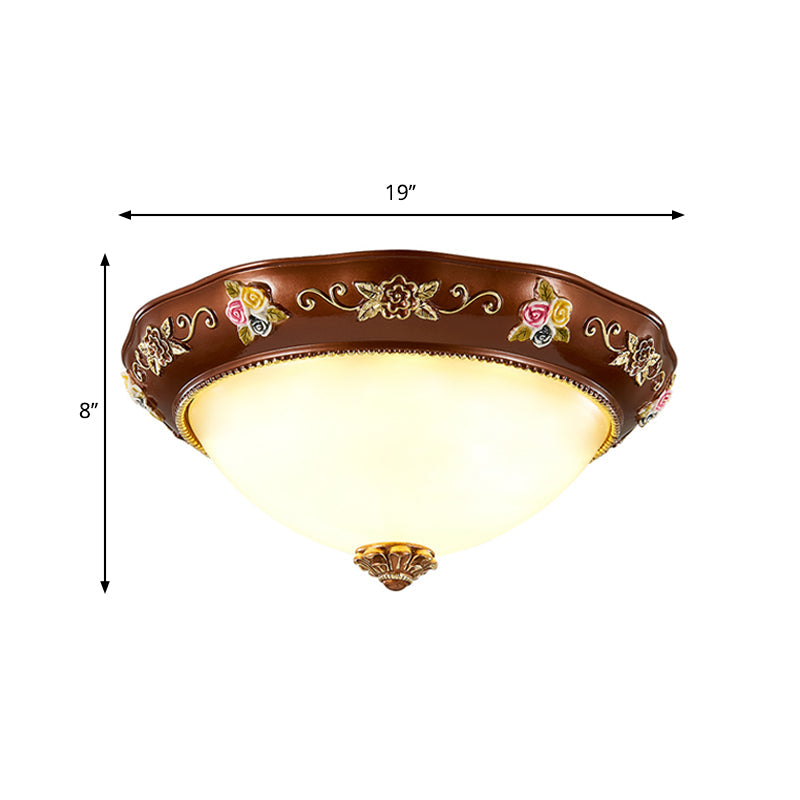 Vintage Resin Tapered Bedroom Flush Mount Ceiling Lamp - Red Brown, 3-Light, 11"/15"/19" Wide