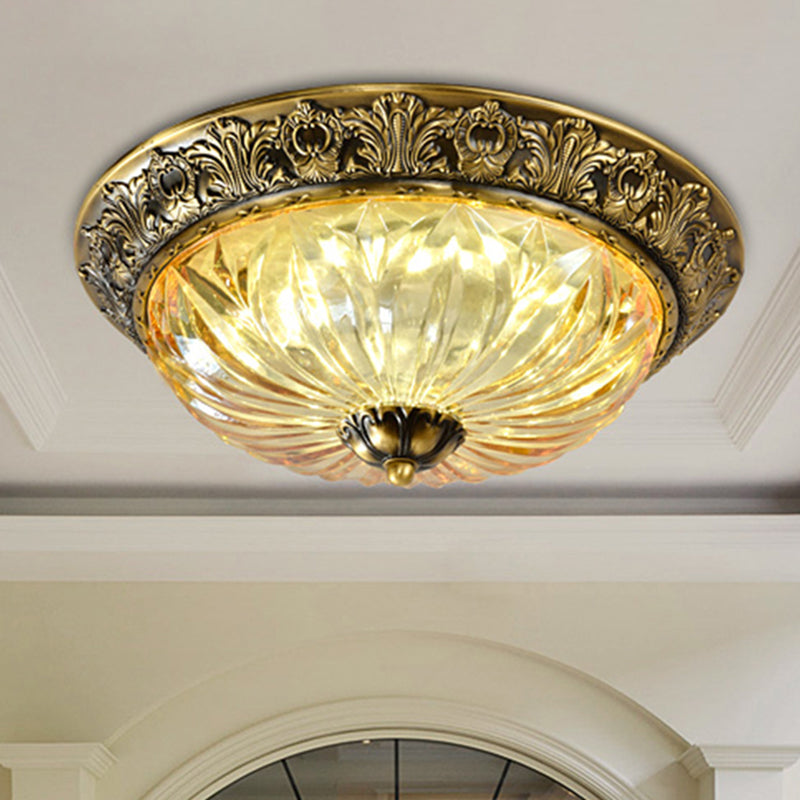 Minimalist Crystal Dome Ceiling Light Fixture - 2/3 Heads, Brass, Flush Mount Lamp - Study Room Lighting - 12"/16"/19.5" Diameter