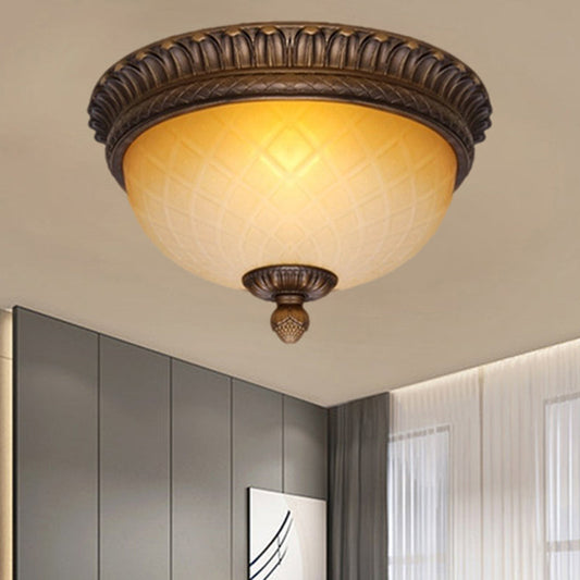 Countryside Lattice Glass Flush Mount Lamp with 2 Bulbs - Coffee Finish | Perfect for Child's Room Ceiling