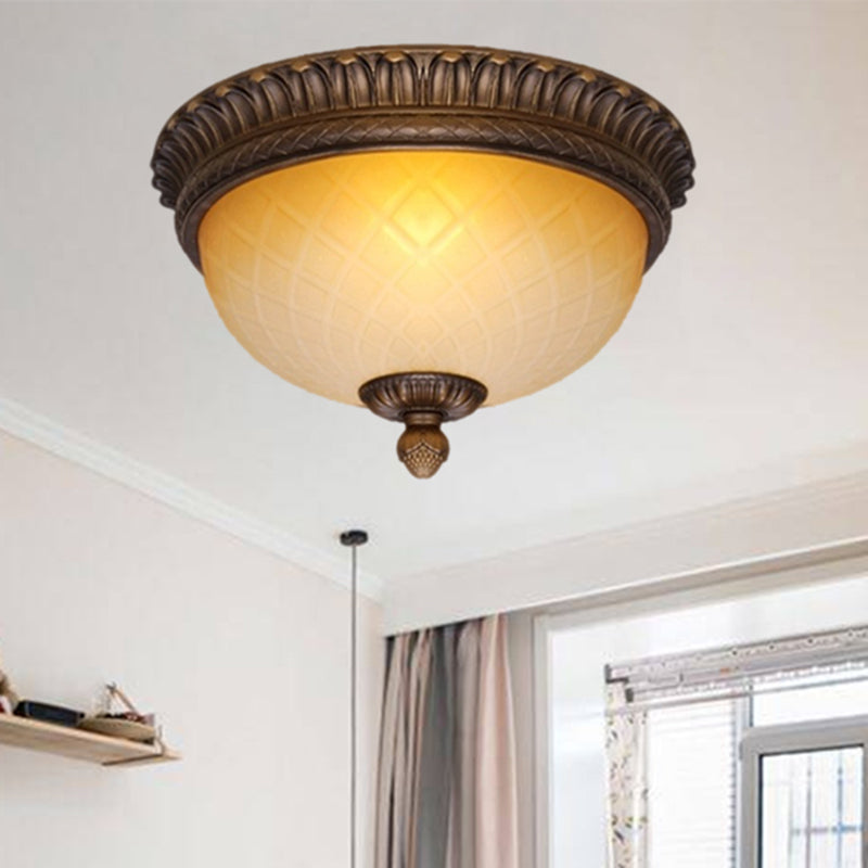 Countryside Lattice Glass Flush Mount Lamp with 2 Bulbs - Coffee Finish | Perfect for Child's Room Ceiling