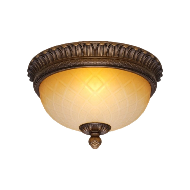 Countryside Lattice Glass Flush Mount Lamp with 2 Bulbs - Coffee Finish | Perfect for Child's Room Ceiling