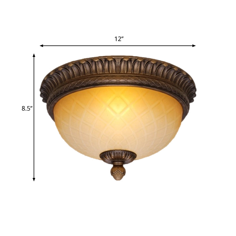 Countryside Lattice Glass Flush Mount Lamp with 2 Bulbs - Coffee Finish | Perfect for Child's Room Ceiling