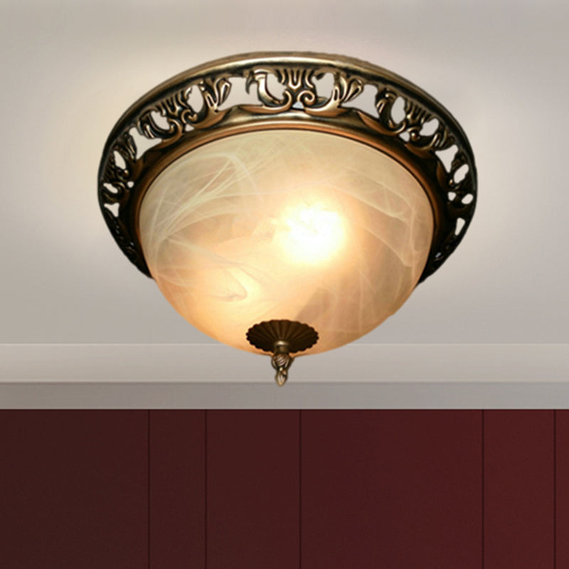 Traditional Crackle Glass Semi-Orb Flush Mount Brass Ceiling Light Fixture for Dining Room