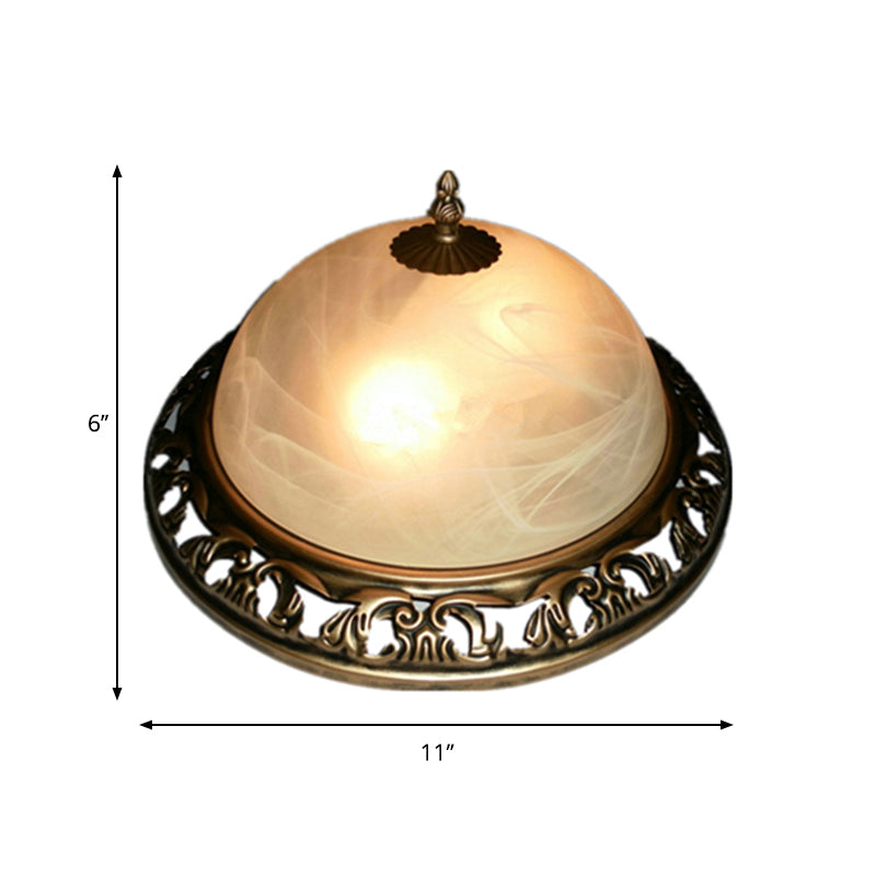 Traditional Crackle Glass Semi-Orb Flush Mount Brass Ceiling Light Fixture for Dining Room