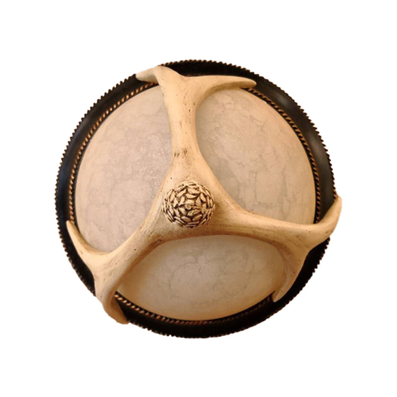 Plafonnier semi-sphérique à 2 têtes avec décoration classique en bois, résine et bois de cerf - Idéal pour les chambres