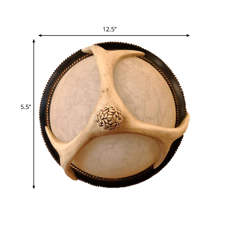 Plafonnier semi-sphérique à 2 têtes avec décoration classique en bois, résine et bois de cerf - Idéal pour les chambres