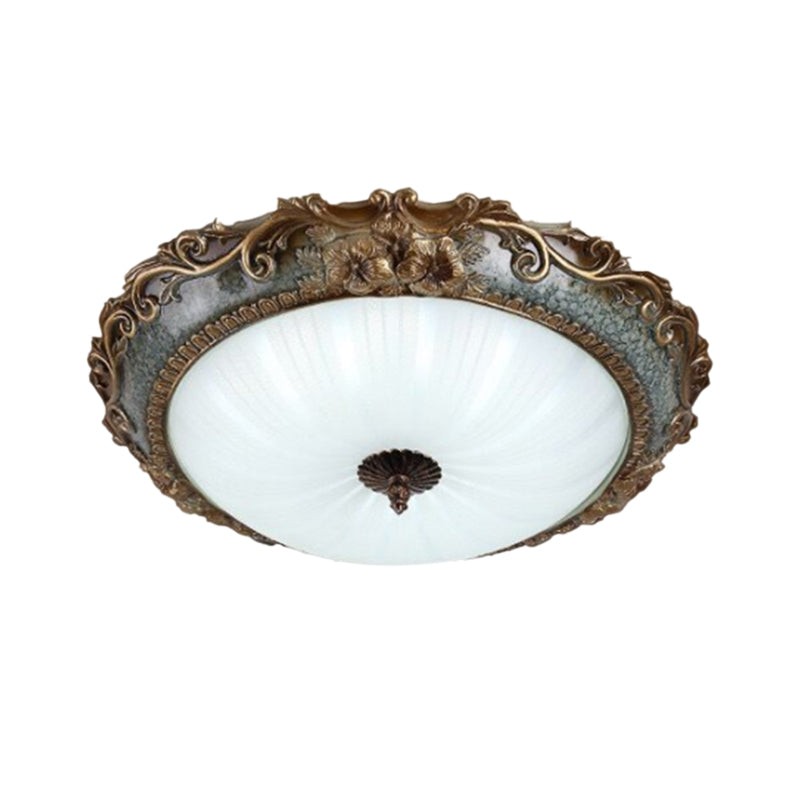Rustic Resin Brass Flush Mount Ceiling Lamp - Floral Pedestal - 12"/16"/19.5" W - 2/3-Light - Round Shape