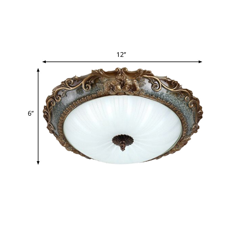 Rustic Resin Brass Flush Mount Ceiling Lamp - Floral Pedestal - 12"/16"/19.5" W - 2/3-Light - Round Shape