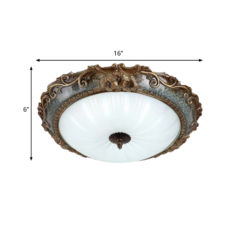 Rustic Resin Brass Flush Mount Ceiling Lamp - Floral Pedestal - 12"/16"/19.5" W - 2/3-Light - Round Shape