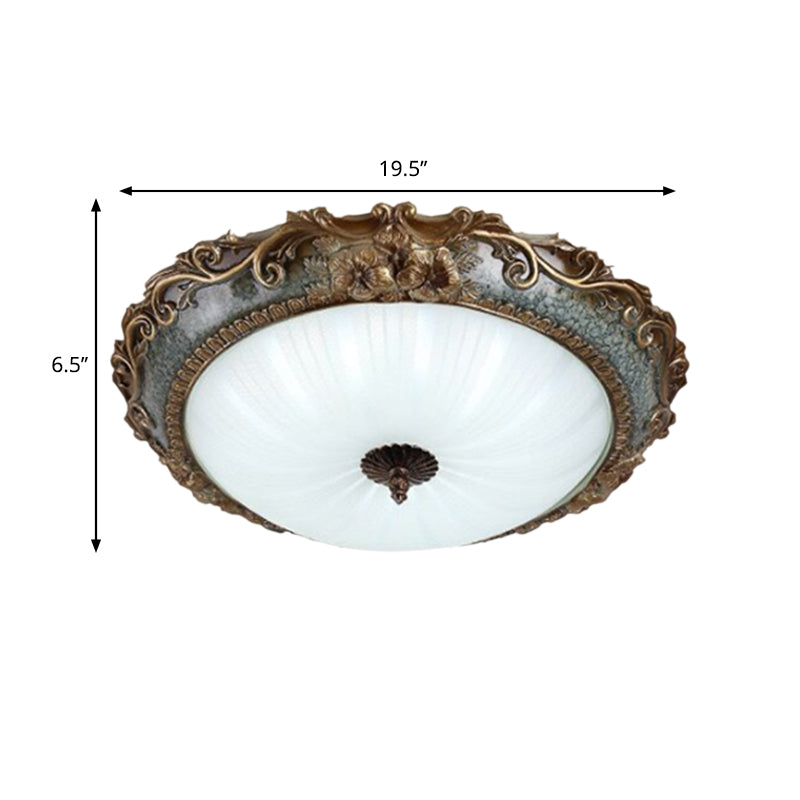 Rustic Resin Brass Flush Mount Ceiling Lamp - Floral Pedestal - 12"/16"/19.5" W - 2/3-Light - Round Shape