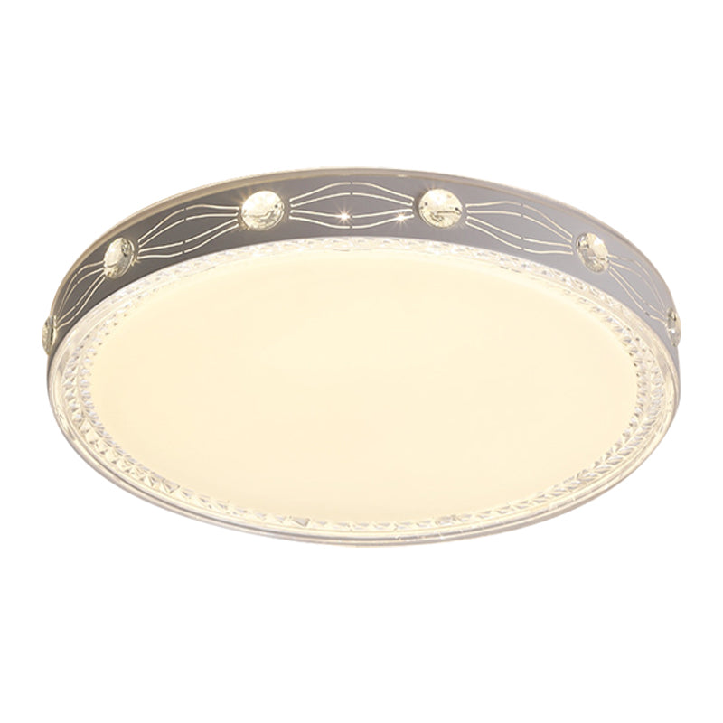 Minimalist LED Flushmount Light for Bedroom Ceiling - White Round Metallic Fixture