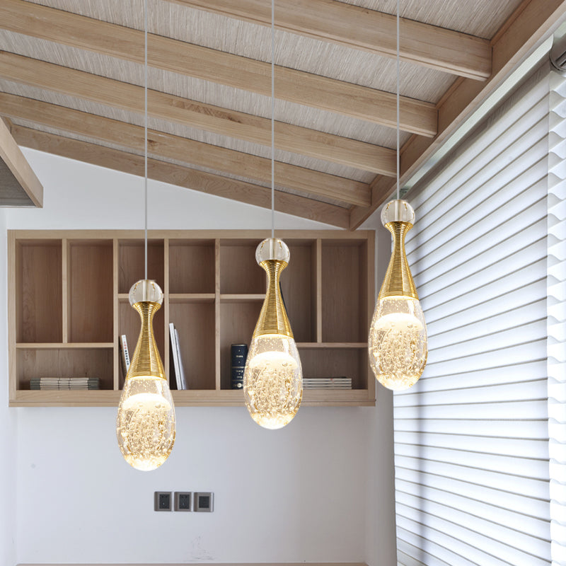 Chrome Teardrop Crystal Pendant Light - 3 Bulb Modernist Ceiling Fixture For Dining Room
