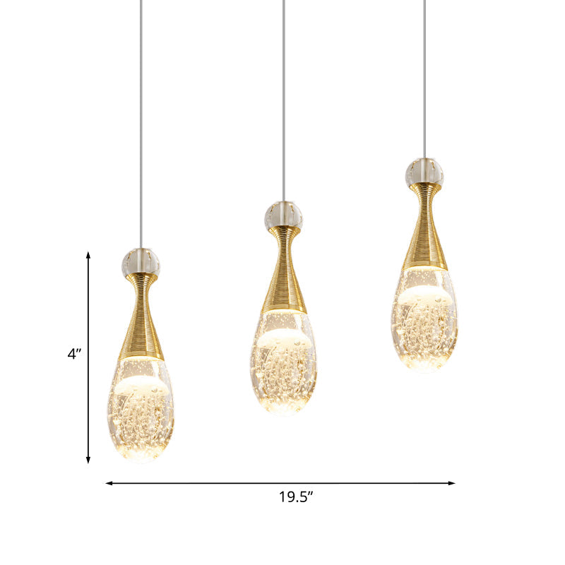 Teardrop Crystal Pendant Light with 3 Bulbs – Modern Chrome Ceiling Fixture for Dining Room
