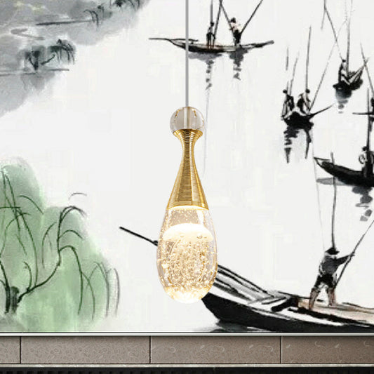 Gold Finish Teardrop Pendant Light with Clear Crystal and LED