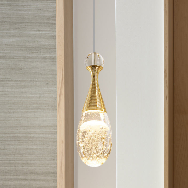 Simple Clear Crystal Led Teardrop Pendant Light With Gold Finish - Stylish Ceiling Lamp