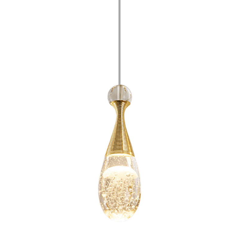 Simple Clear Crystal Led Teardrop Pendant Light With Gold Finish - Stylish Ceiling Lamp