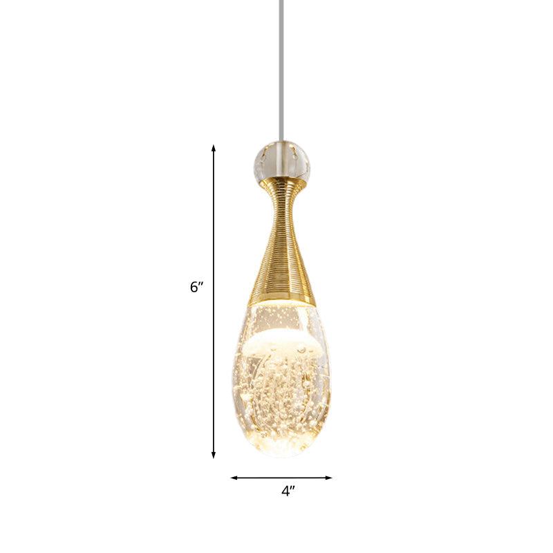 Gold Finish Teardrop Pendant Light with Clear Crystal and LED