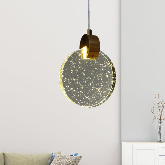 Minimalist LED Gold Ceiling Light with Clear Crystal Glass Panel - Elegant Suspended Lighting Fixture