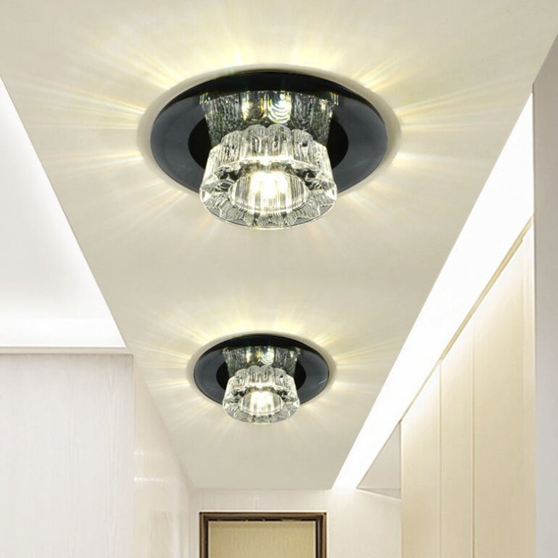 Plafonnier LED noir à encastrer avec vasque en verre à facettes - Plafonnier élégant