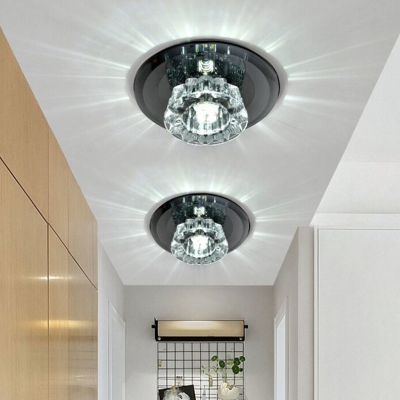 Plafonnier LED noir à encastrer avec vasque en verre à facettes - Plafonnier élégant
