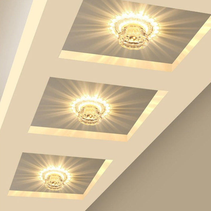 Crystal LED Flush Mount Ceiling Light: Simple Dome Recessed Lighting for Corridor