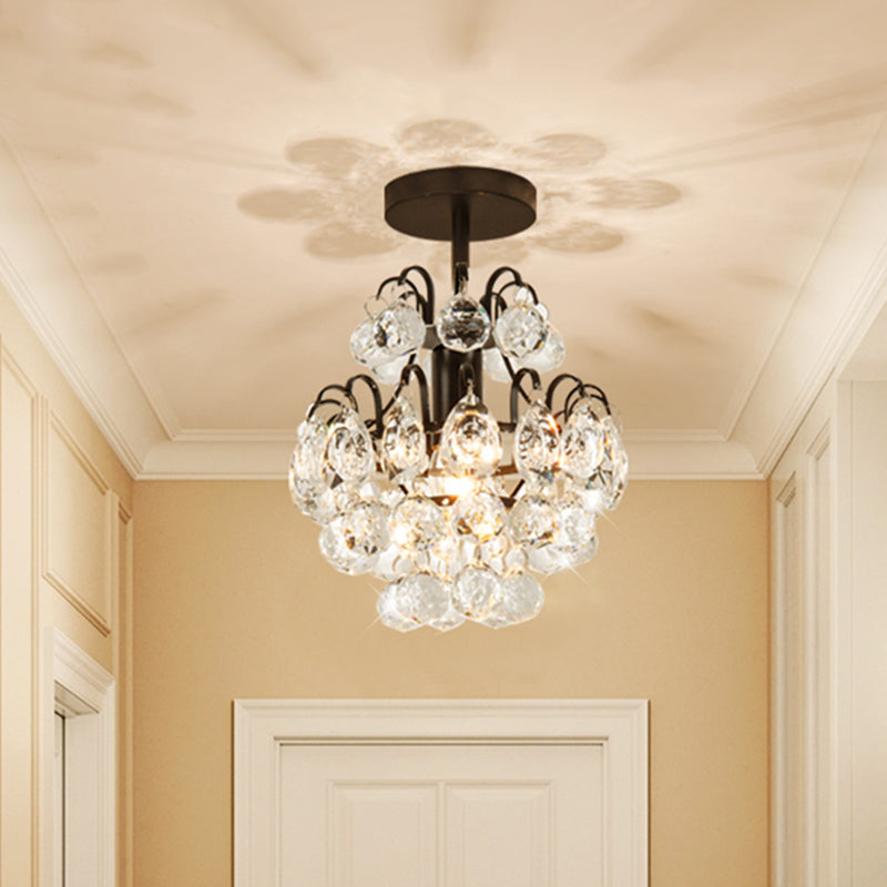 Plafonnier en forme de goutte en cristal semi-monté - Design élégant à 1 ampoule en forme de cône en noir